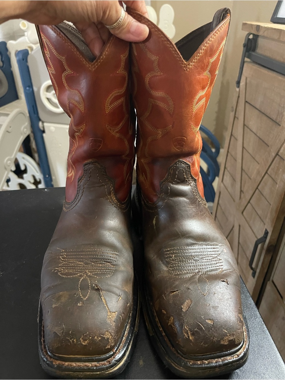 Ariat Two-Tone Brown and Red Leather Western Boots